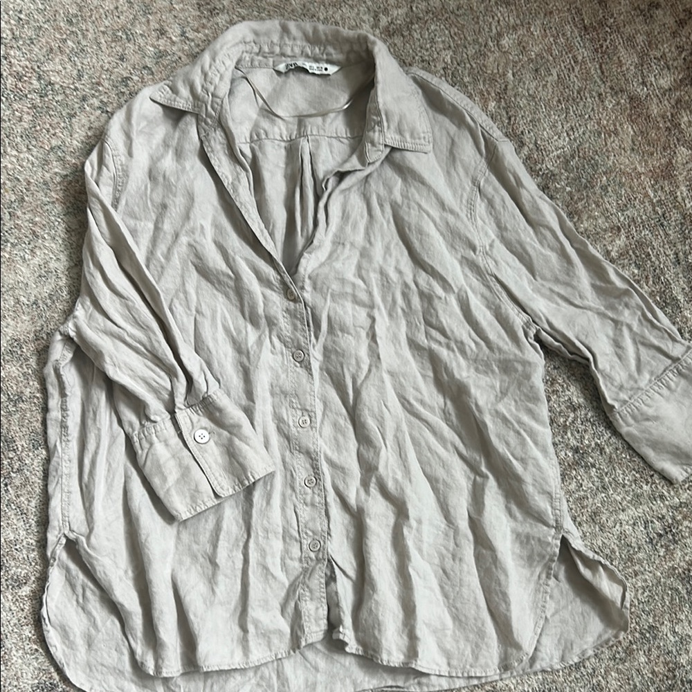 Beige Linen Button-Up Shirt
